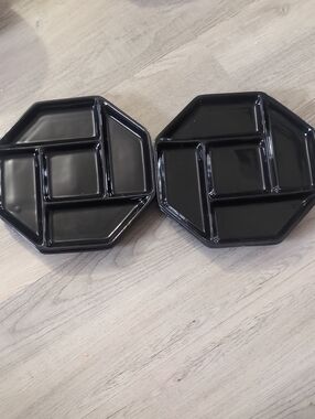 Vintage Black Octagonal Ceramic Divided Plates Japan - Set of 4(Listing 2of2)